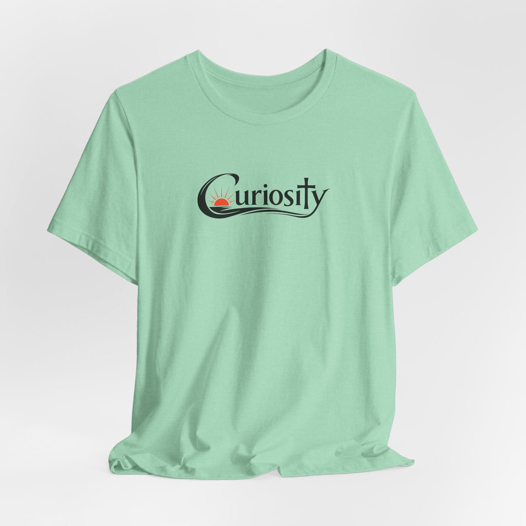 Curiosity Logo Tee | Black Curiosity Text Graphic T-Shirt, Minimal Science Design