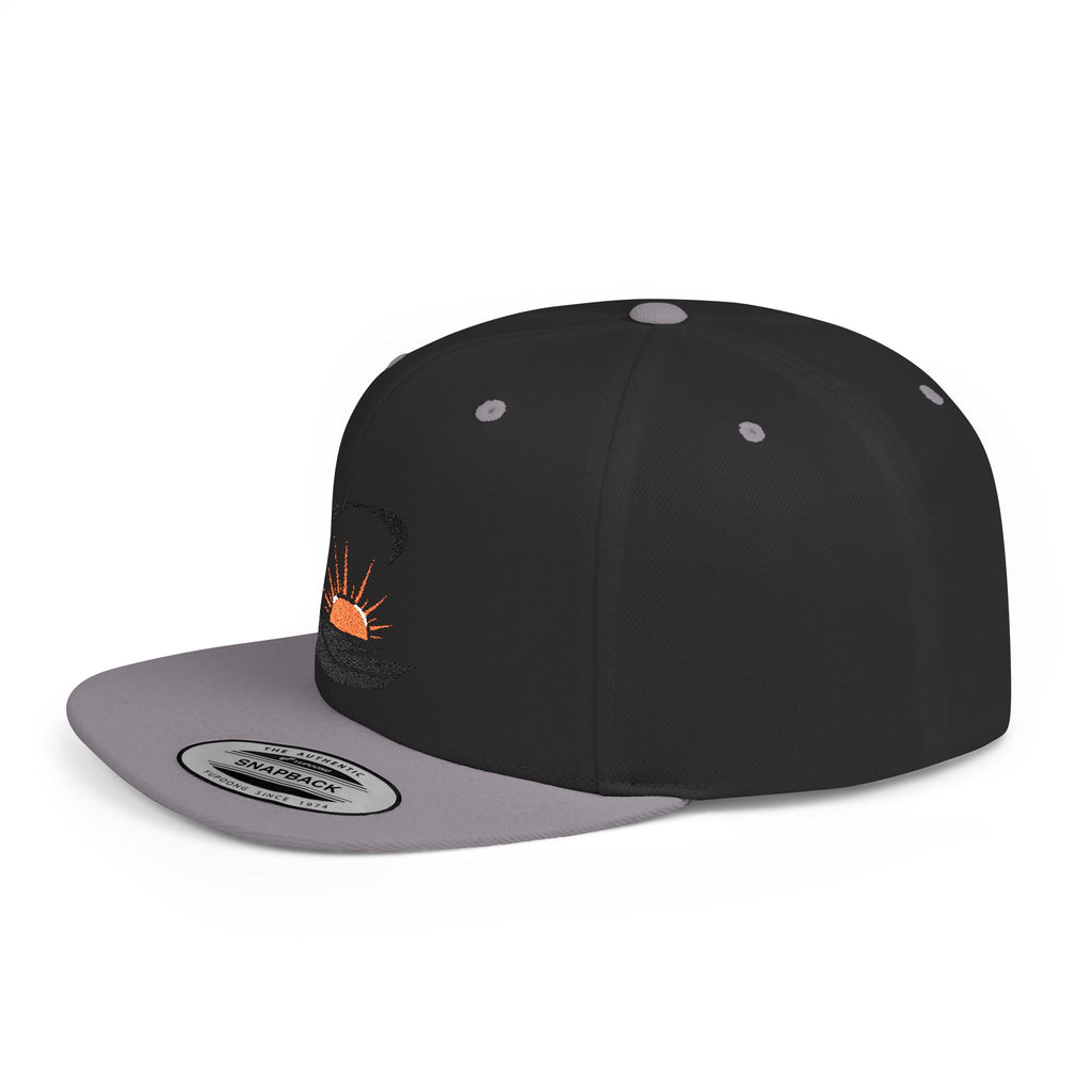 Curiosity Emblem Flat Bill Snapback | Embroidered Cap