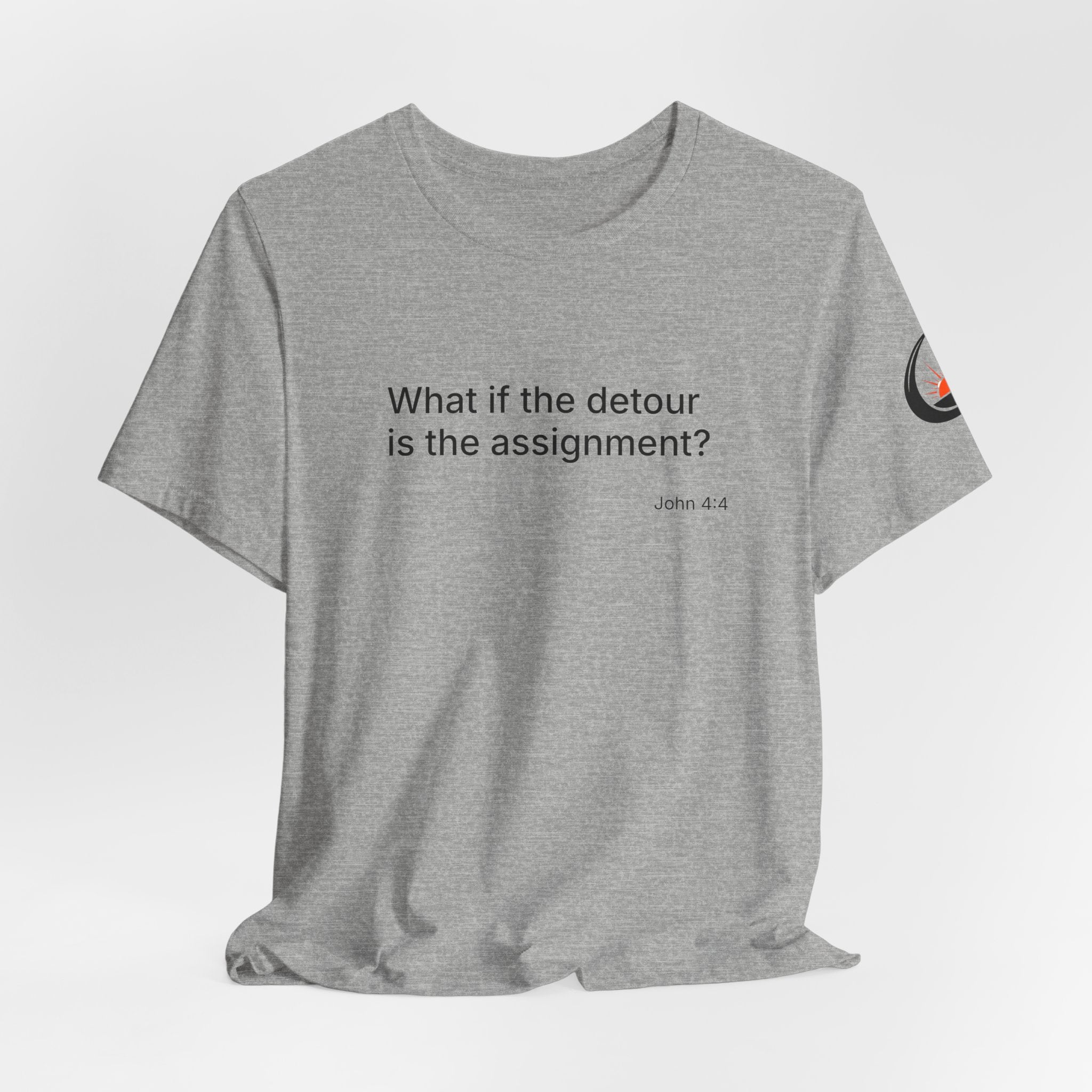 "What if the detour is the assignment?" Black Lettering & Logo – Minimal Motivational T-Shirt