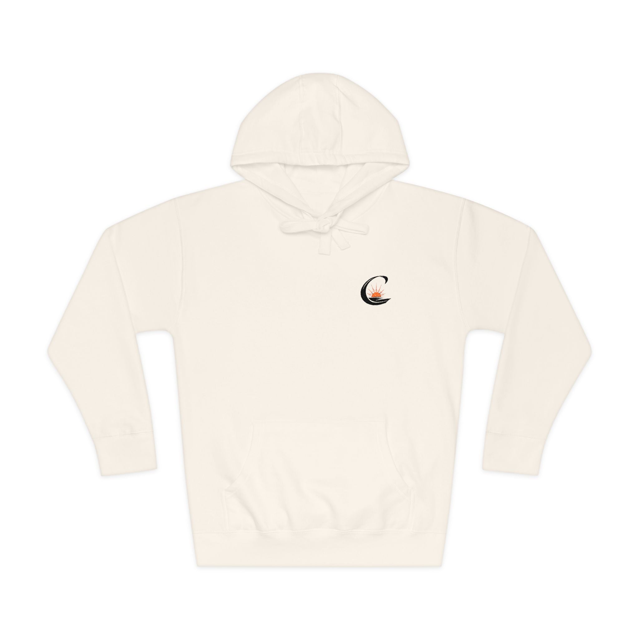 Curiosity Black Emblem Hoodie | Small Chest Graphic, Cream Pullover