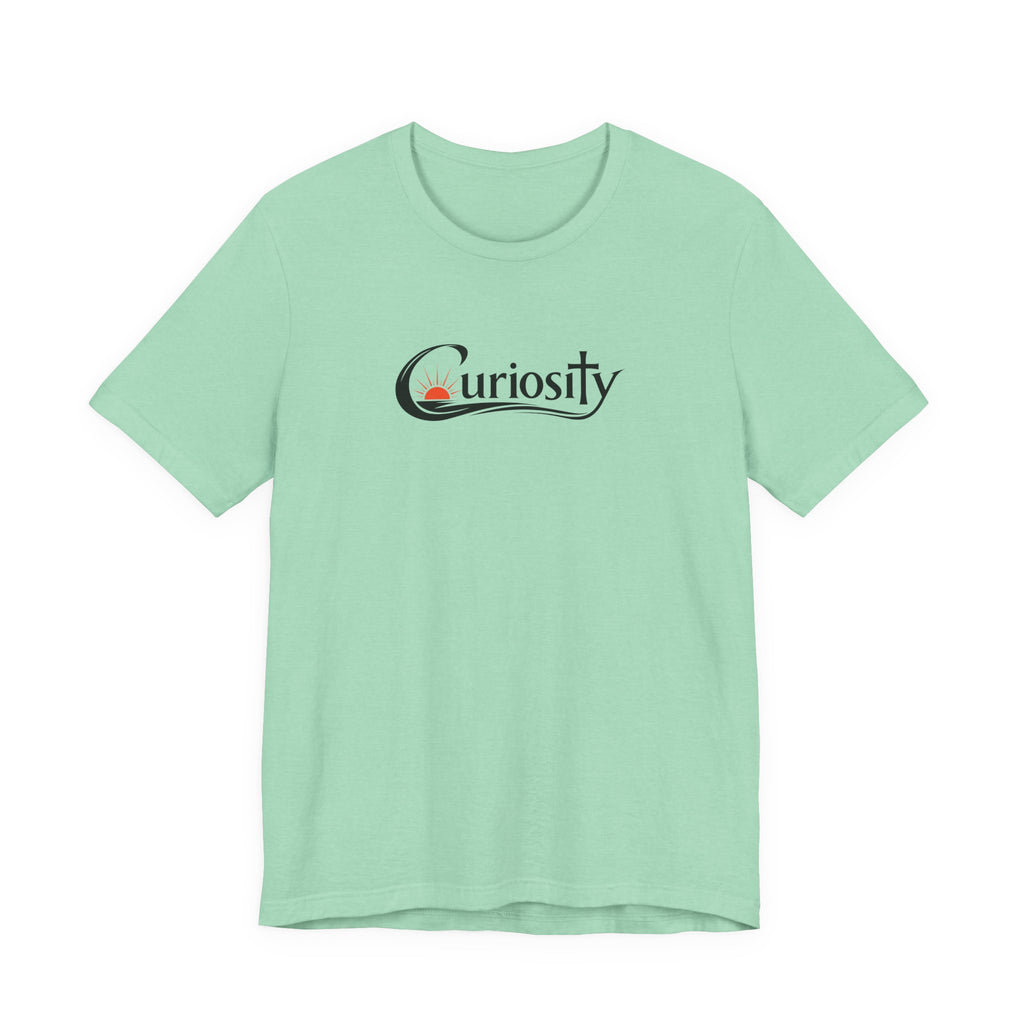Curiosity Logo Tee | Black Curiosity Text Graphic T-Shirt, Minimal Science Design