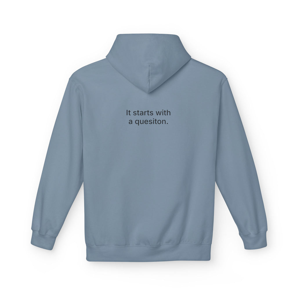 Curiosity Black Logo Hoodie | It starts with a question text
