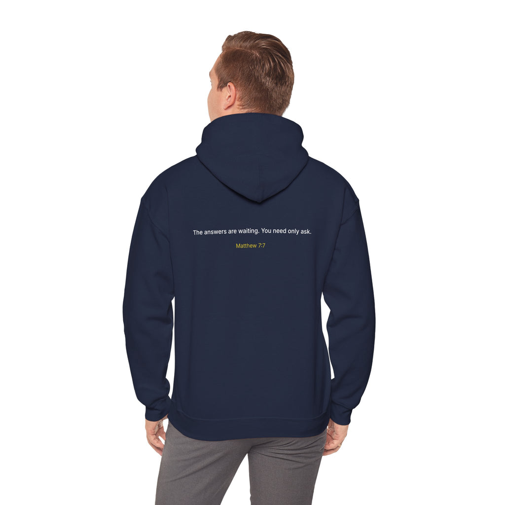 Curiosity Logo Hoodie | "The answers are waiting." White text.