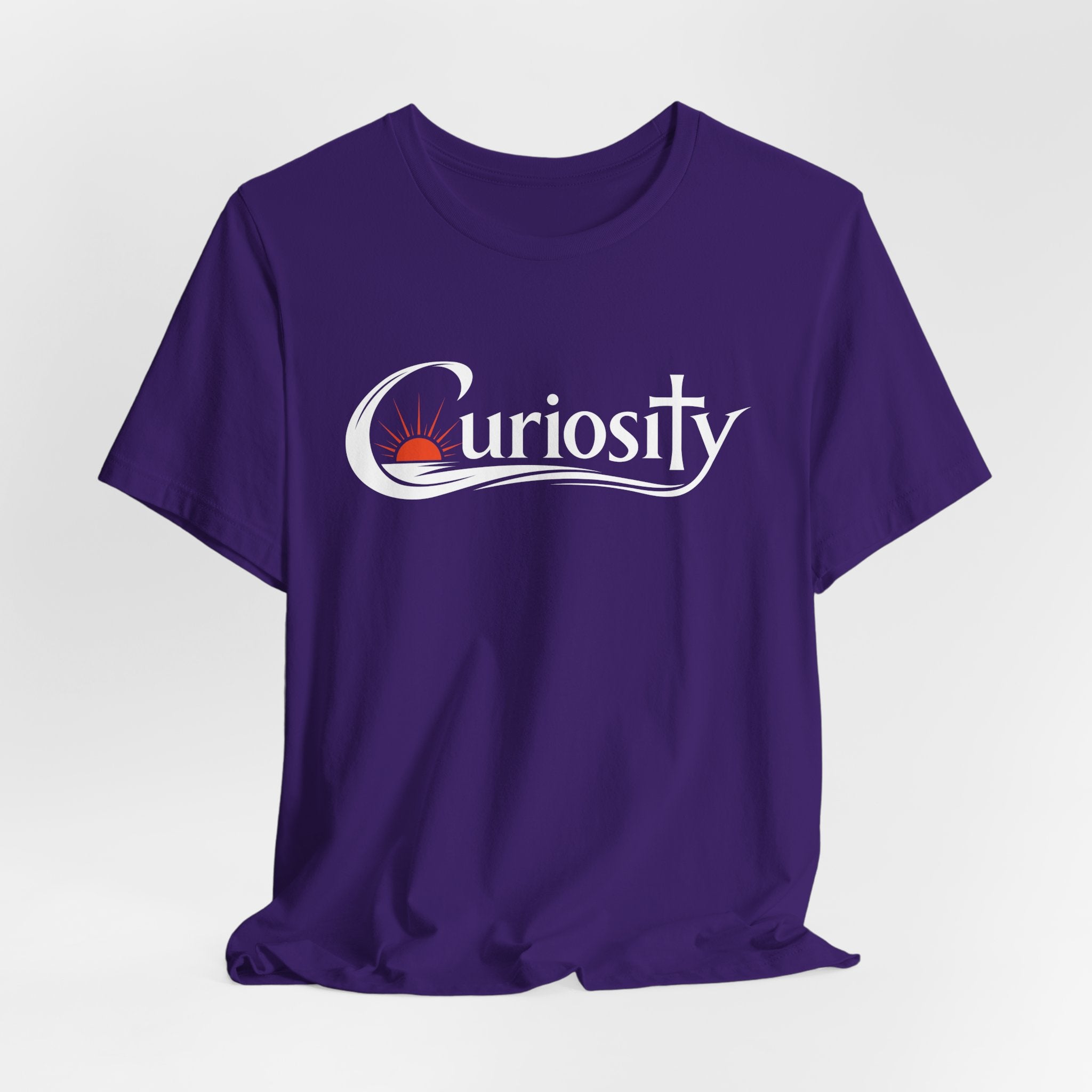 Curiosity Logo Tee | White Curiosity Text Graphic T-Shirt, Minimalist Science Design