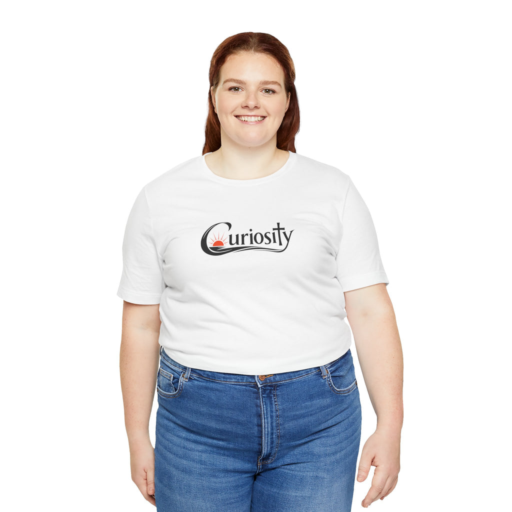 Curiosity Logo Tee | Black Curiosity Text Graphic T-Shirt, Minimal Science Design