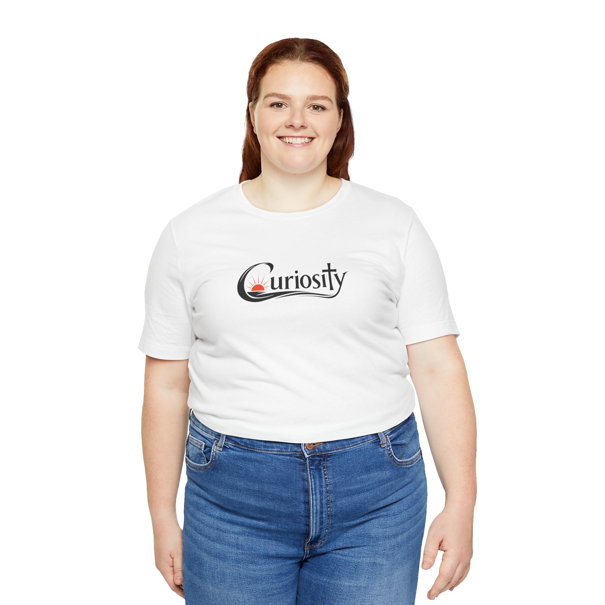 Curiosity Logo Tee | Black Curiosity Text Graphic T-Shirt, Minimal Science Design