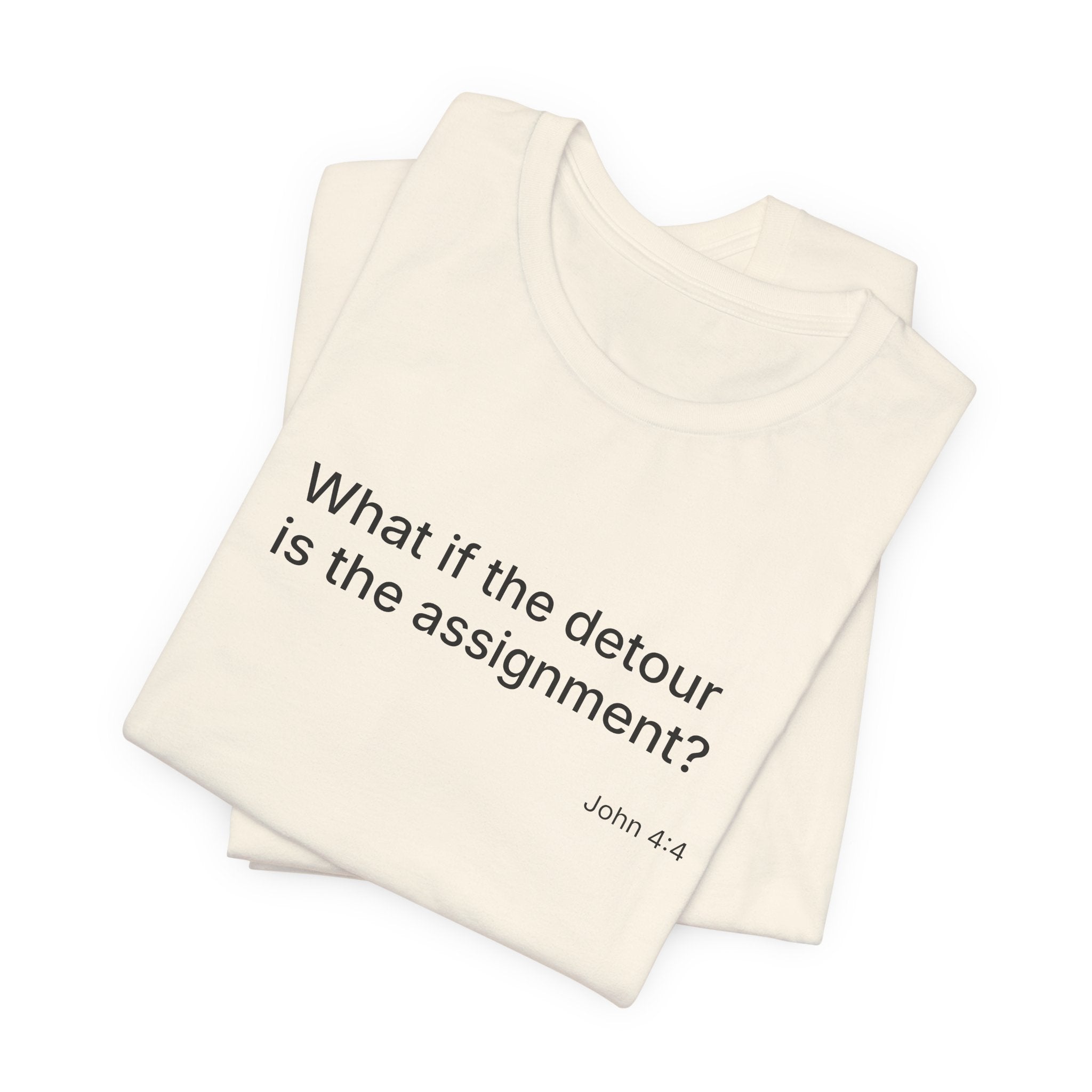 "What if the detour is the assignment?" Black Lettering & Logo – Minimal Motivational T-Shirt