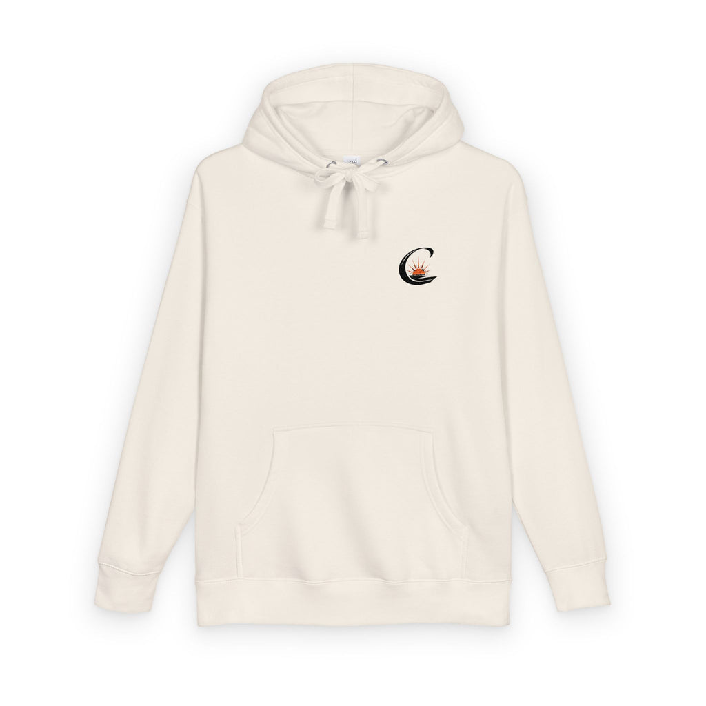 Curiosity Black Emblem Hoodie | Small Chest Graphic, Cream Pullover
