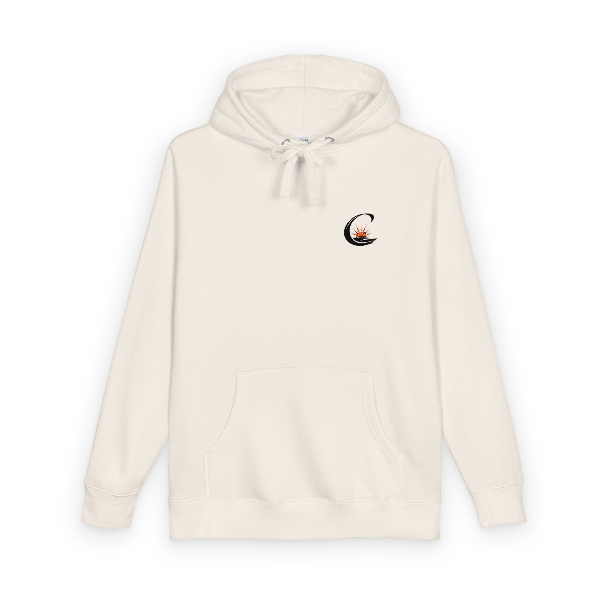 Curiosity Black Emblem Hoodie | Small Chest Graphic, Cream Pullover