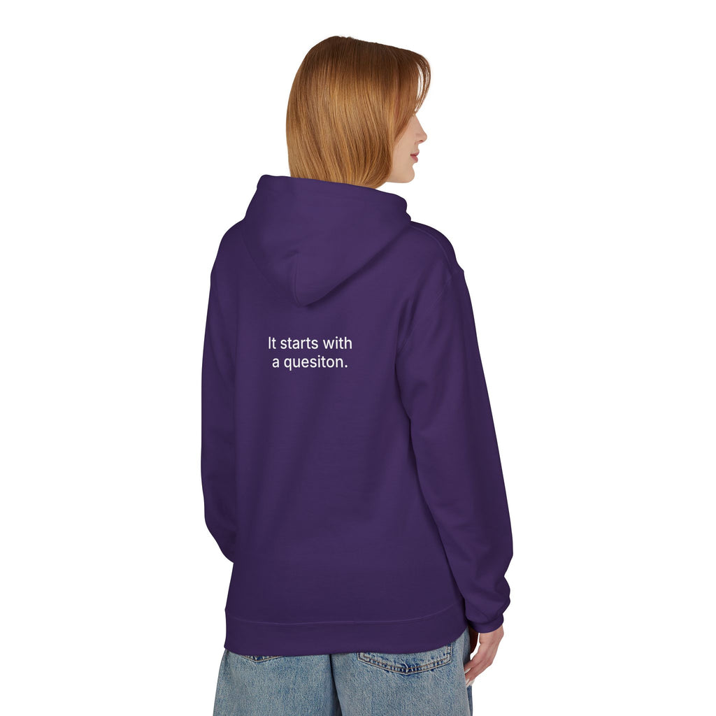 Curiosity Logo Hoodie | It starts with a question text