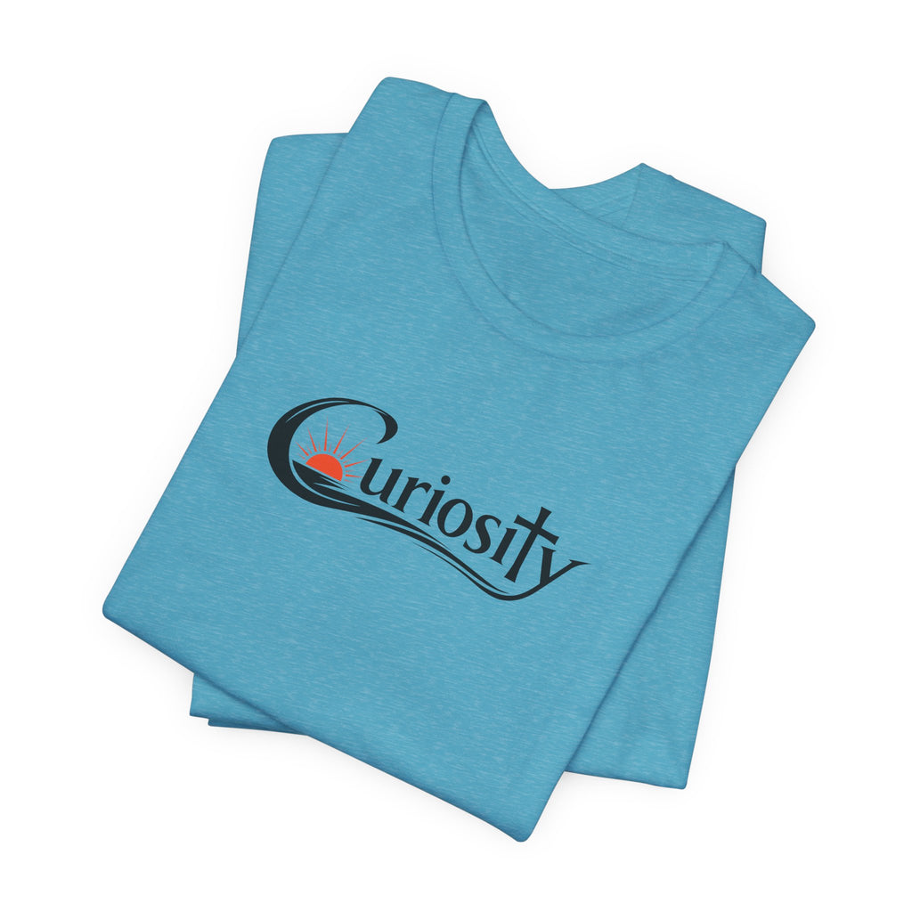 Curiosity Logo Tee | Black Curiosity Text Graphic T-Shirt, Minimal Science Design