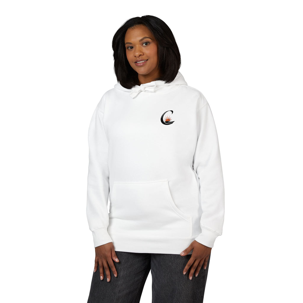 Curiosity Black Emblem Hoodie | Small Chest Graphic, Cream Pullover