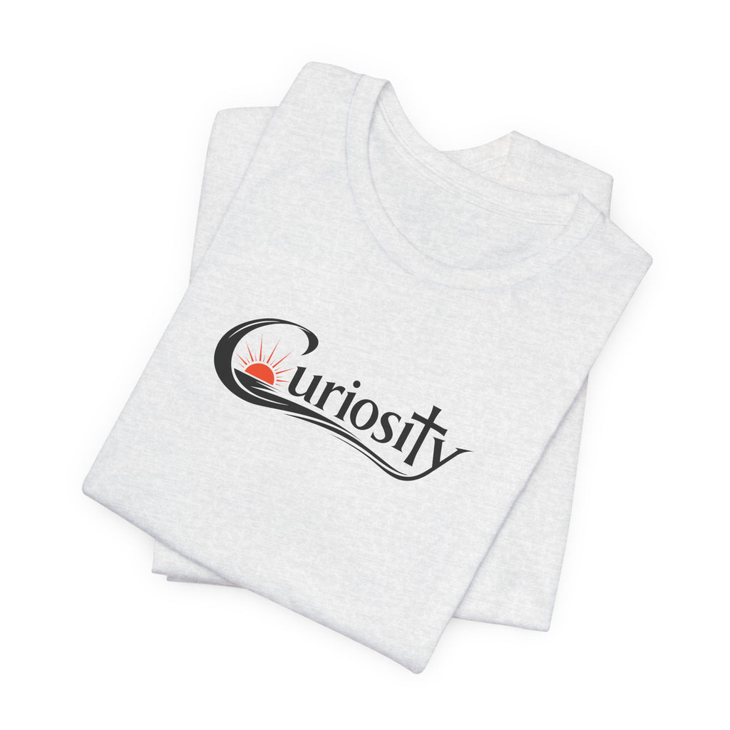 Curiosity Logo Tee | Black Curiosity Text Graphic T-Shirt, Minimal Science Design