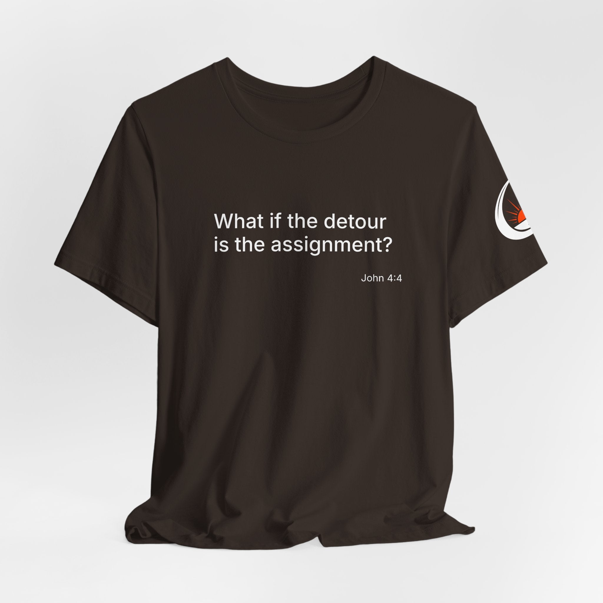 "What if the detour is the assignment?" – White Lettering & Logo - Minimal Motivational T-Shirt