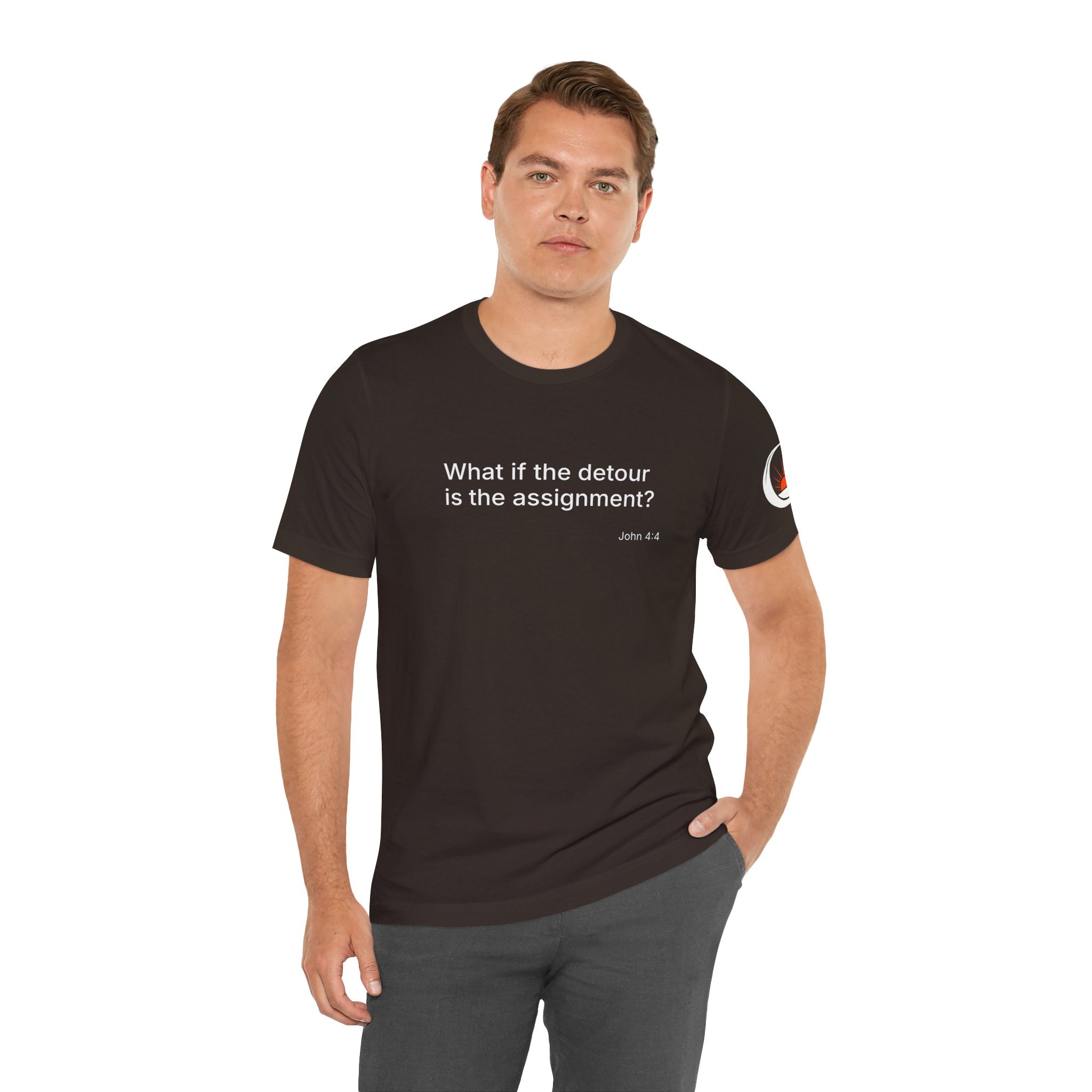 "What if the detour is the assignment?" – White Lettering & Logo - Minimal Motivational T-Shirt