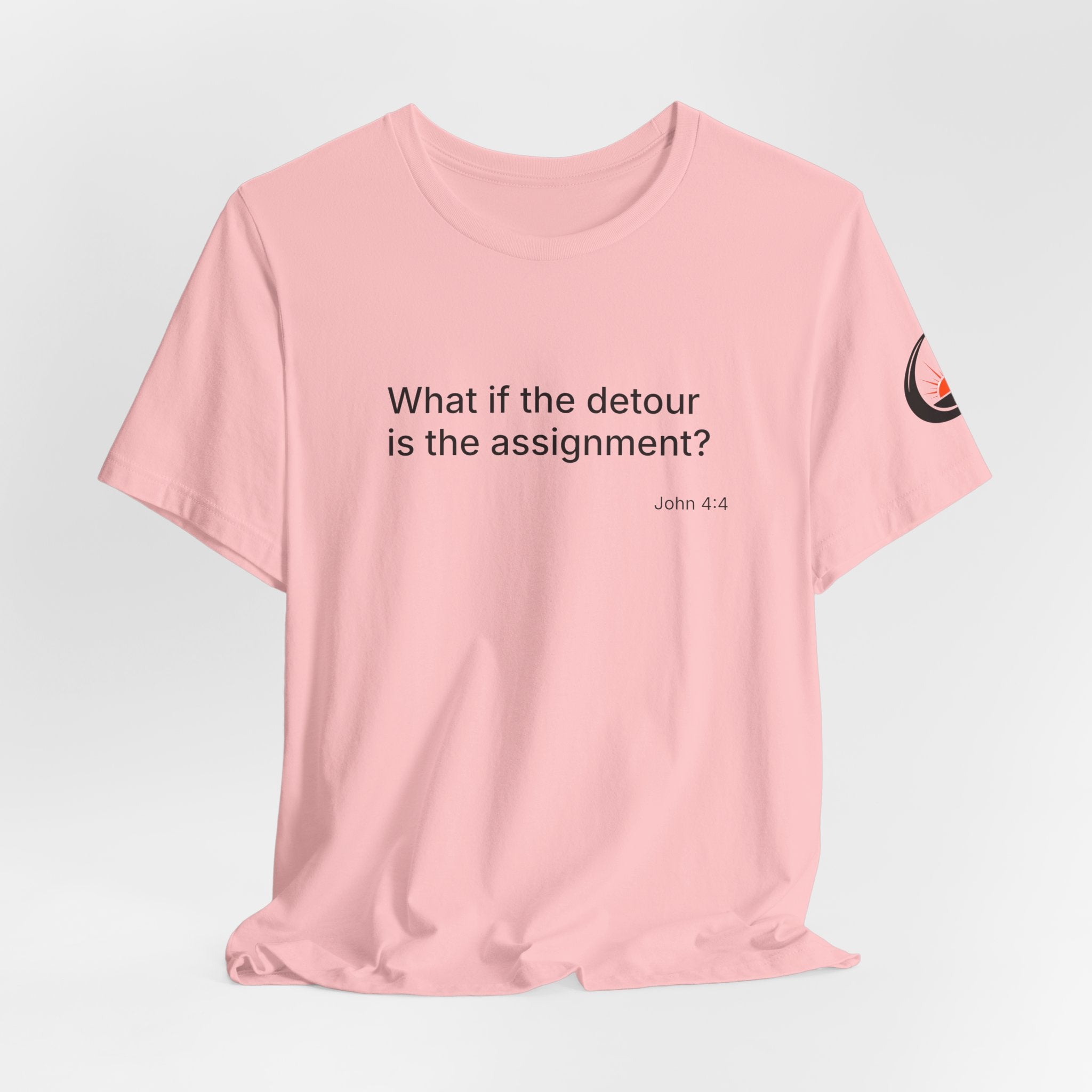 "What if the detour is the assignment?" Black Lettering & Logo – Minimal Motivational T-Shirt