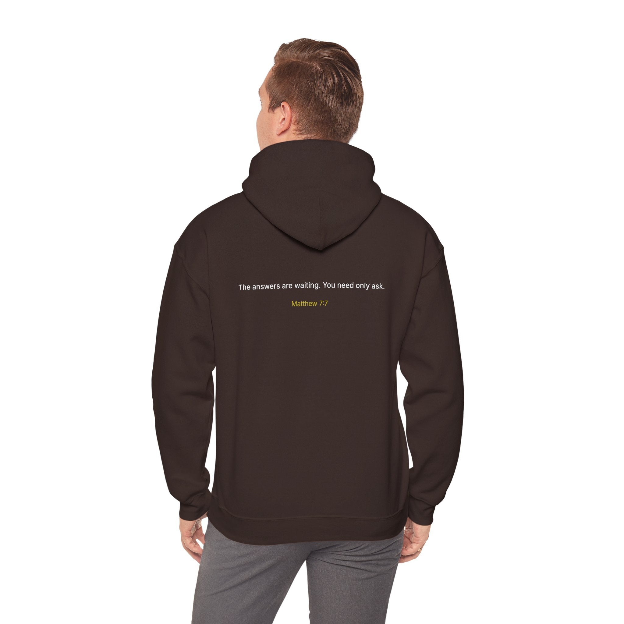 Curiosity Logo Hoodie | "The answers are waiting." White text.