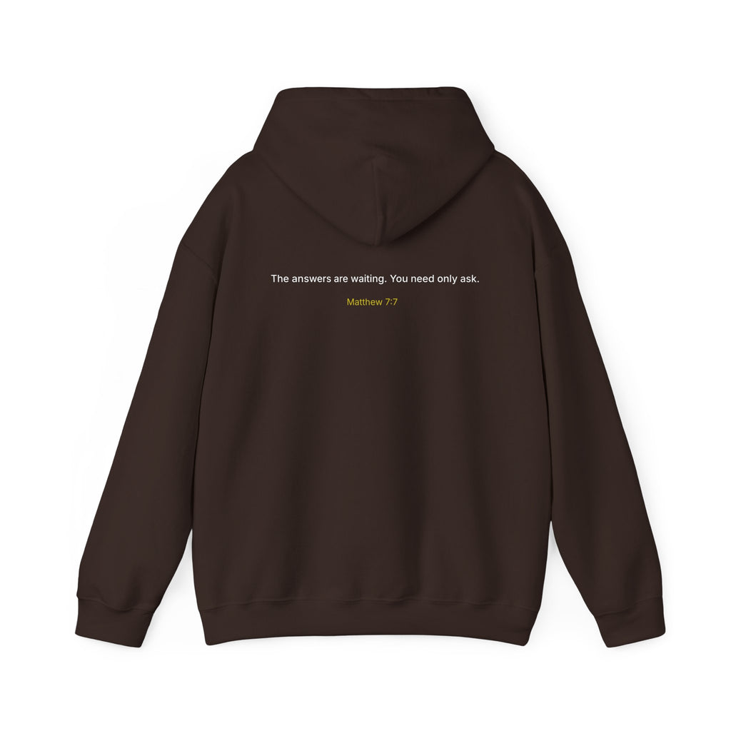 Curiosity Logo Hoodie | "The answers are waiting." White text.