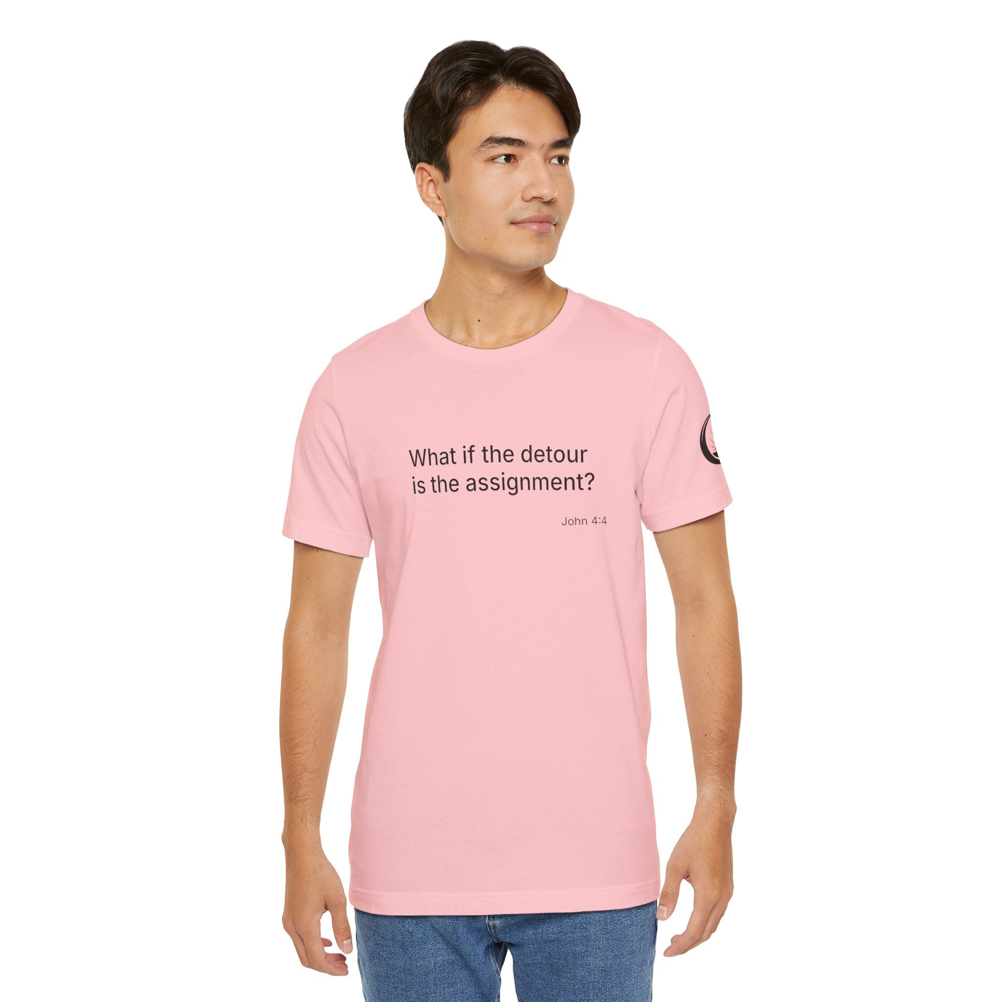 "What if the detour is the assignment?" Black Lettering & Logo – Minimal Motivational T-Shirt