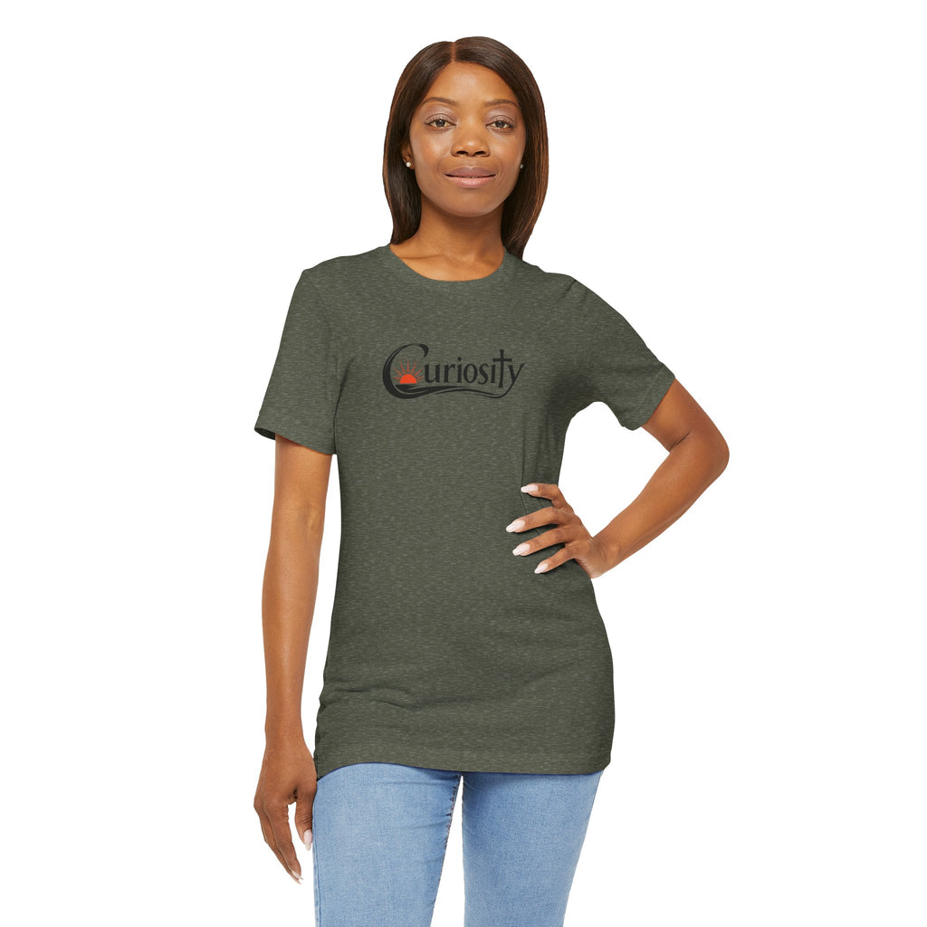 Curiosity Logo Tee | Black Curiosity Text Graphic T-Shirt, Minimal Science Design