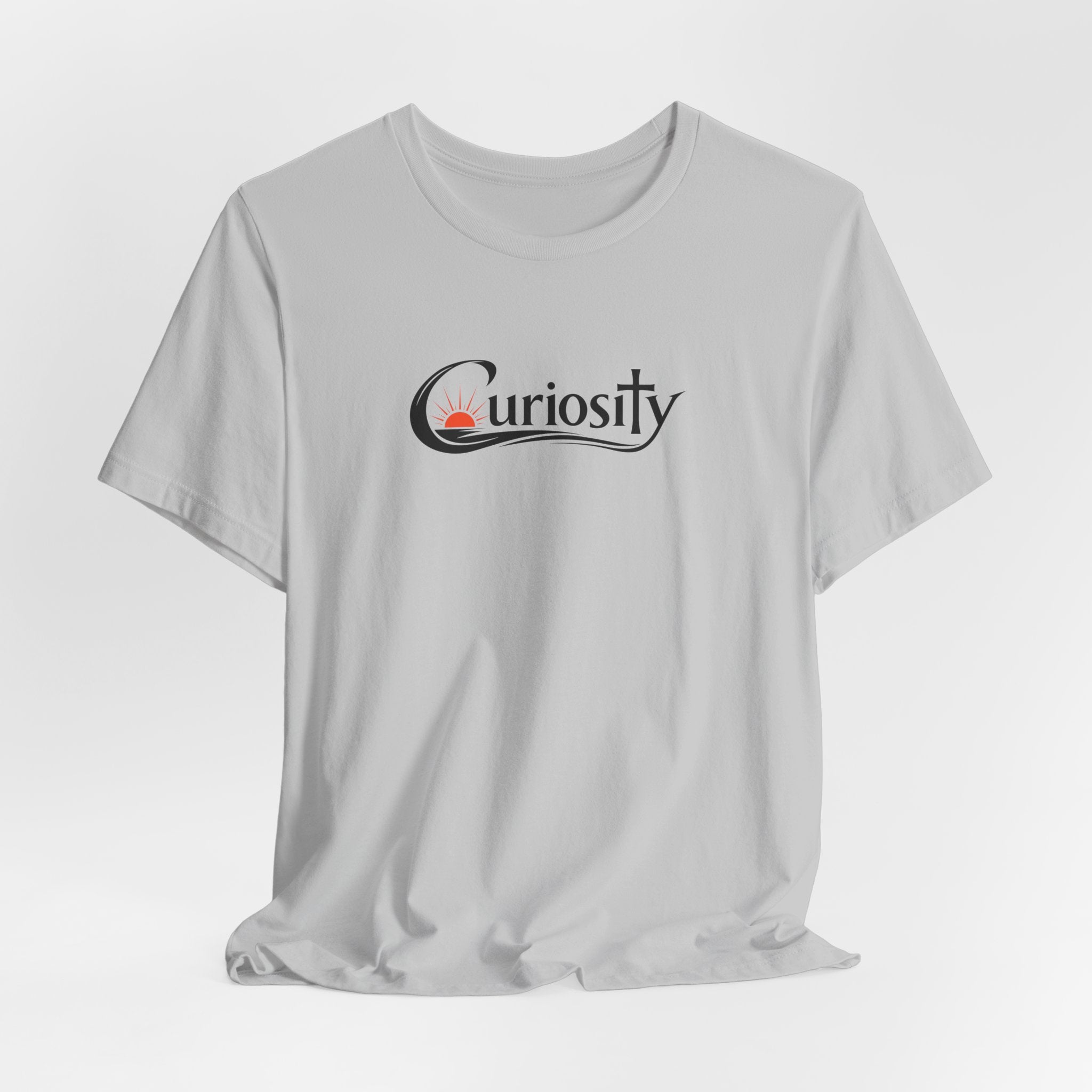 Curiosity Logo Tee | Black Curiosity Text Graphic T-Shirt, Minimal Science Design