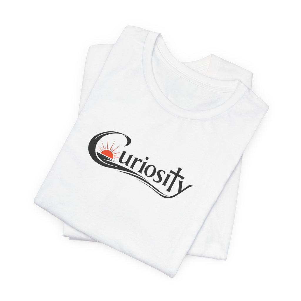 Curiosity Logo Tee | Black Curiosity Text Graphic T-Shirt, Minimal Science Design