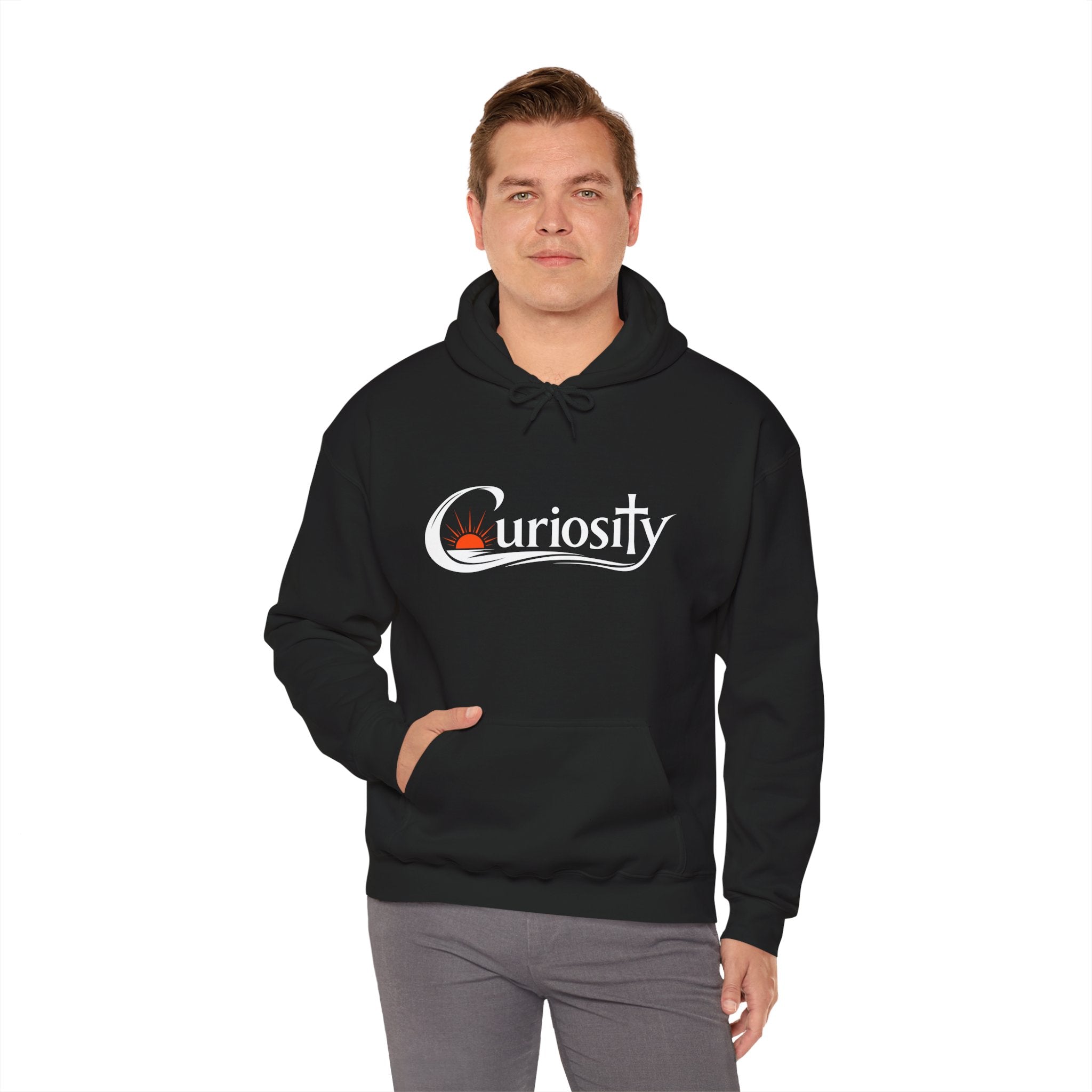 Curiosity Logo Hoodie | "The answers are waiting." White text.