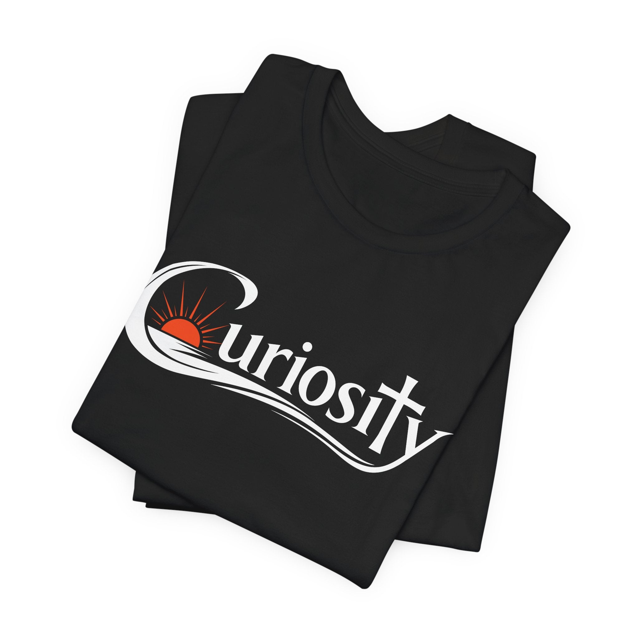Curiosity Logo Tee | White Curiosity Text Graphic T-Shirt, Minimalist Science Design