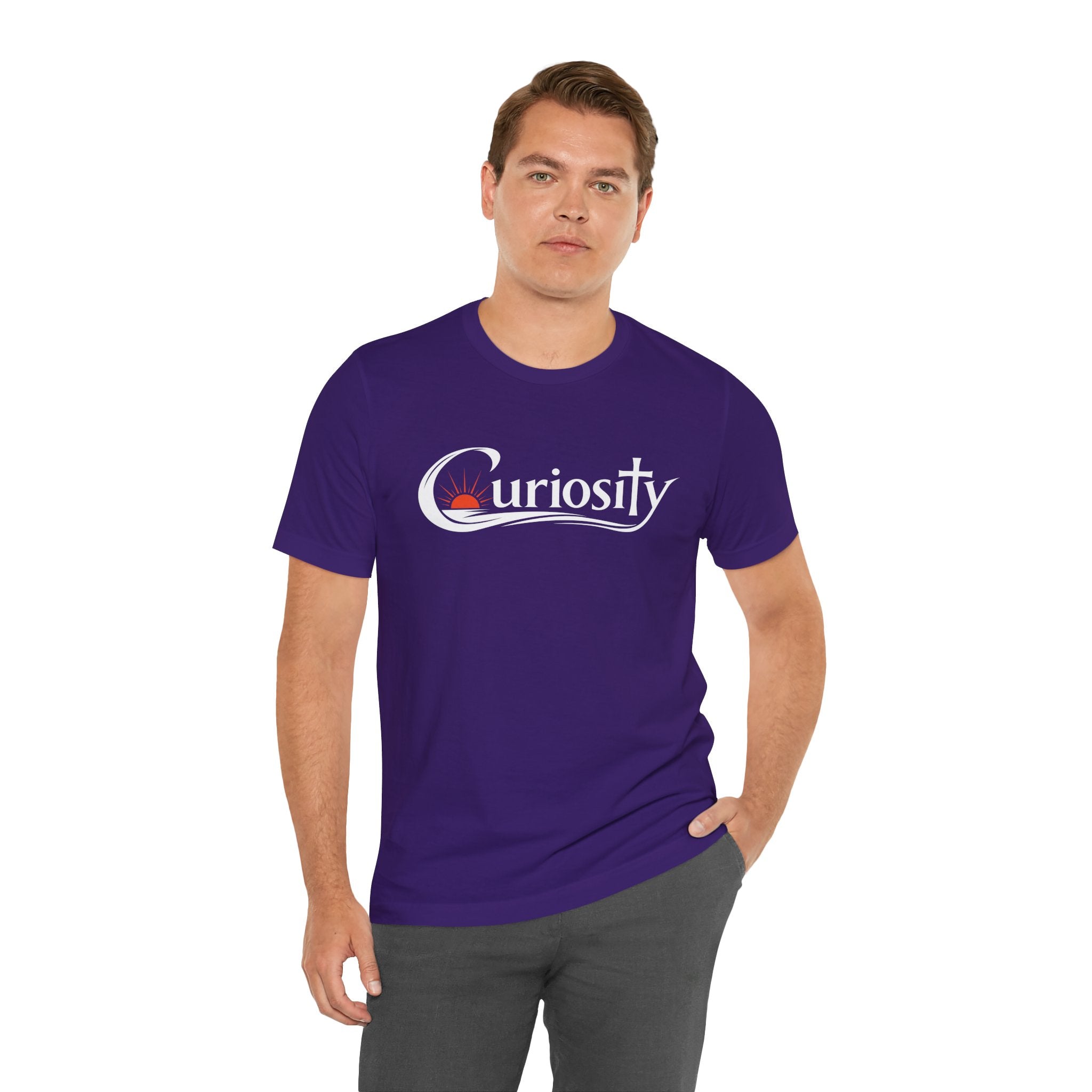 Curiosity Logo Tee | White Curiosity Text Graphic T-Shirt, Minimalist Science Design