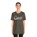 Curiosity Logo Tee | White Curiosity Text Graphic T-Shirt, Minimalist Science Design