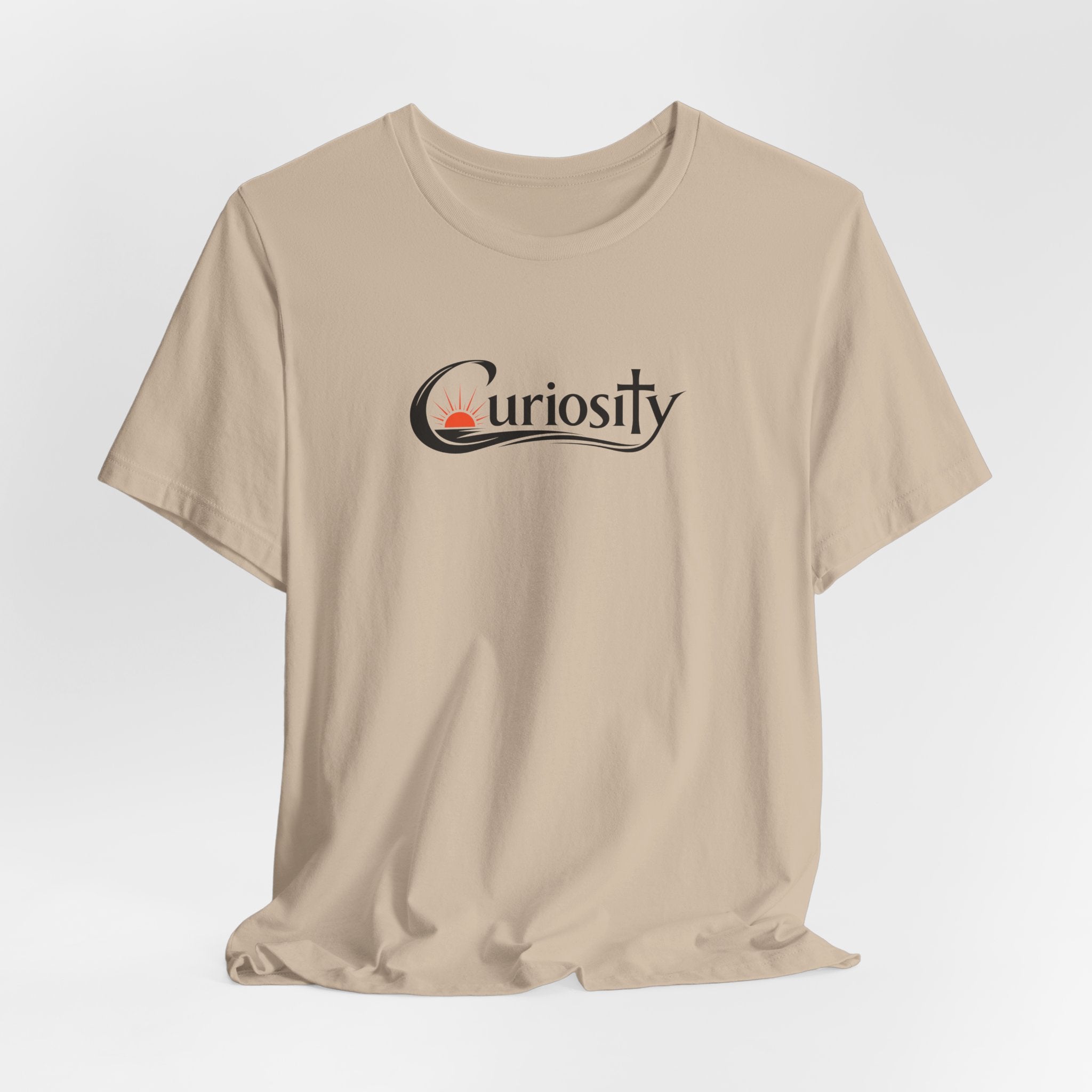 Curiosity Logo Tee | Black Curiosity Text Graphic T-Shirt, Minimal Science Design