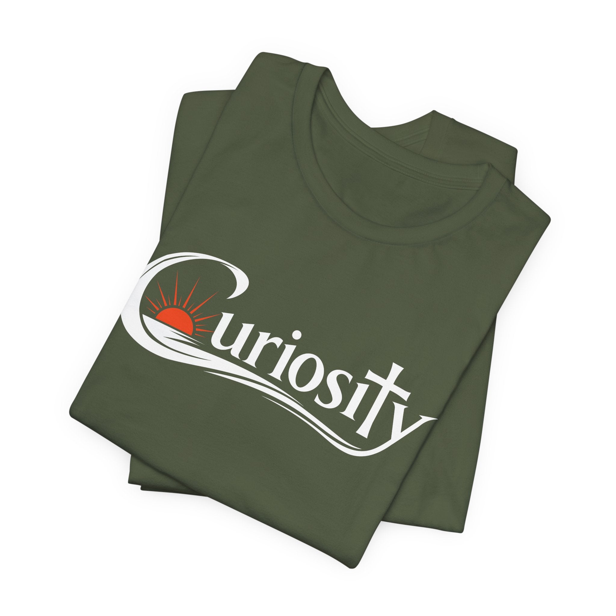 Curiosity Logo Tee | White Curiosity Text Graphic T-Shirt, Minimalist Science Design