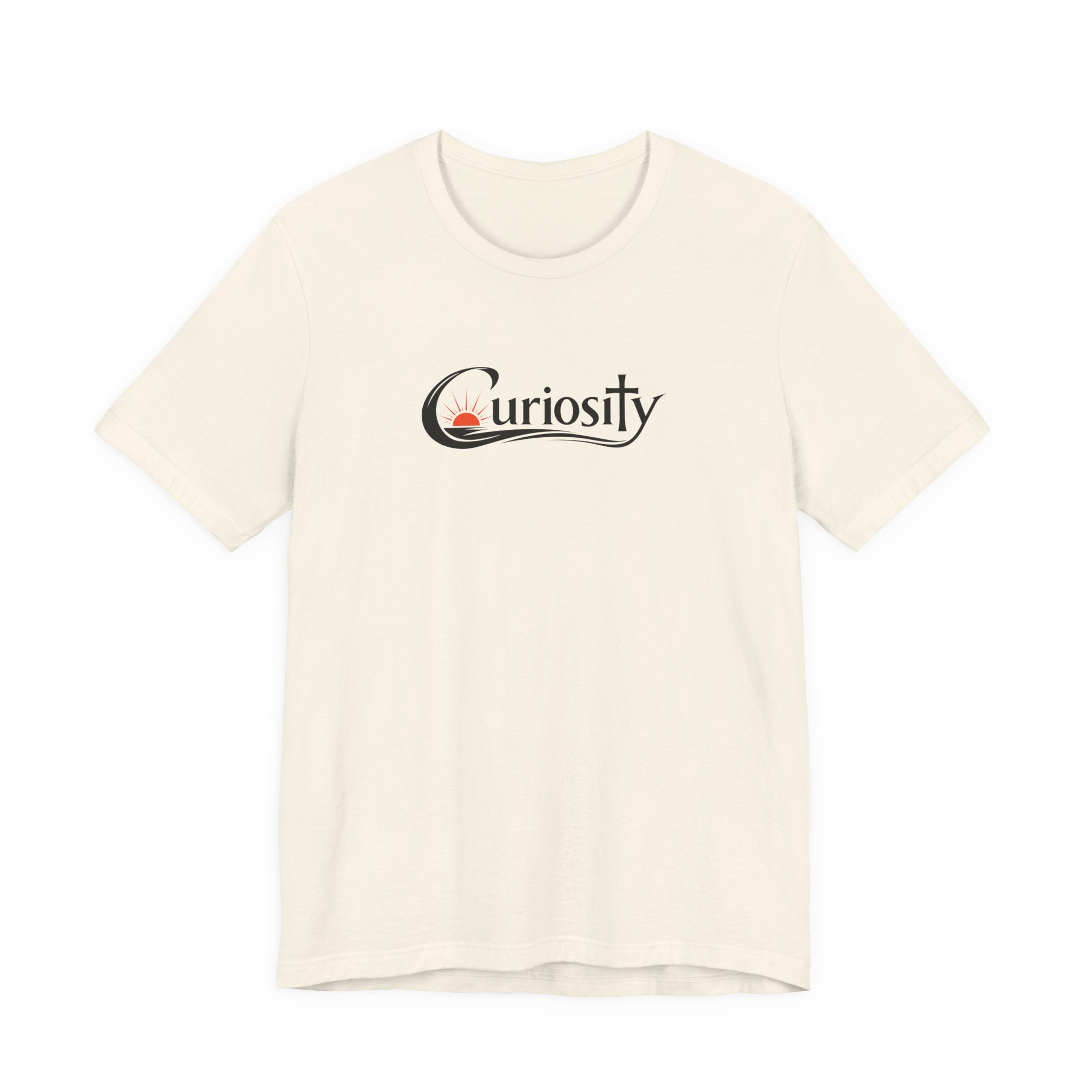 Curiosity Logo Tee | Black Curiosity Text Graphic T-Shirt, Minimal Science Design