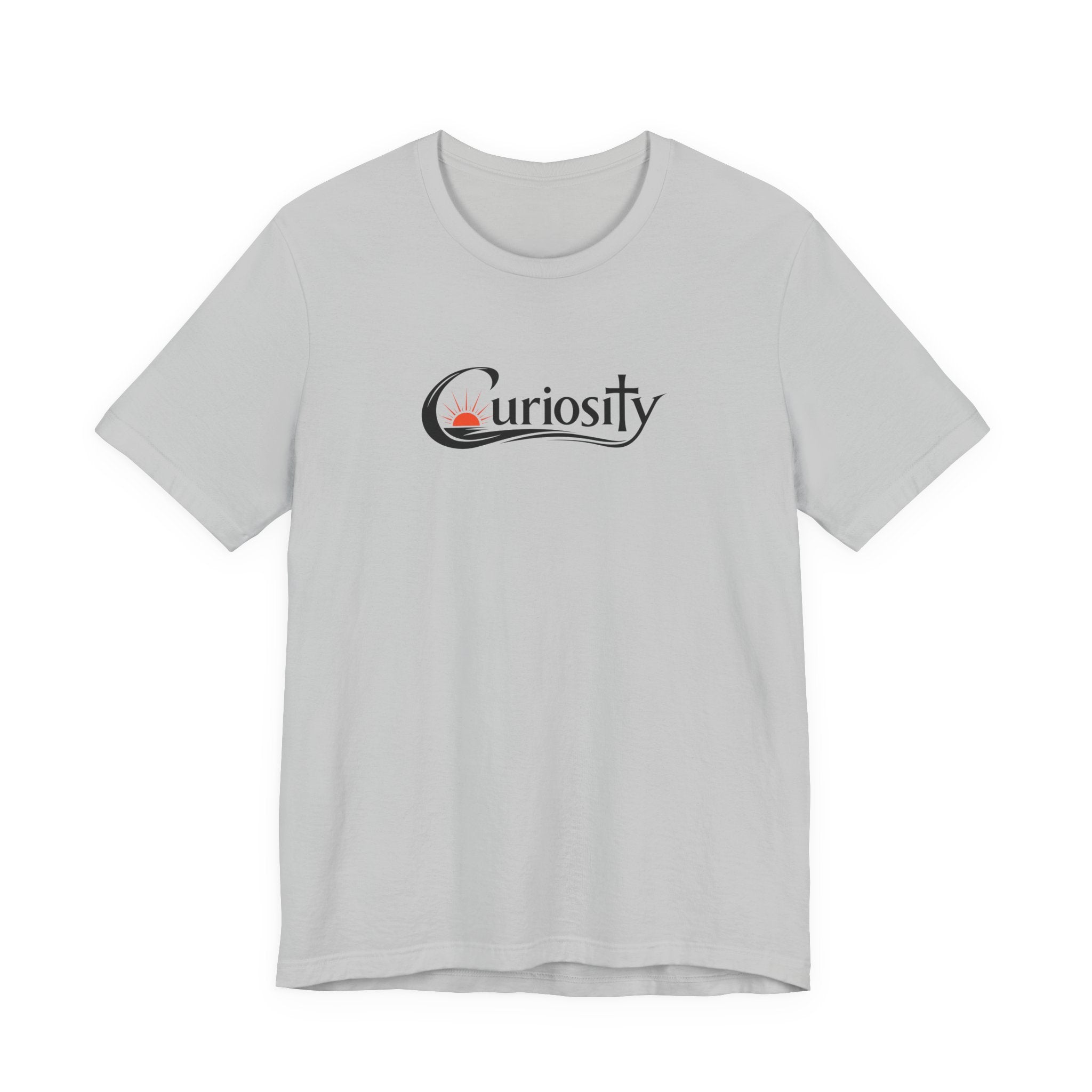 Curiosity Logo Tee | Black Curiosity Text Graphic T-Shirt, Minimal Science Design