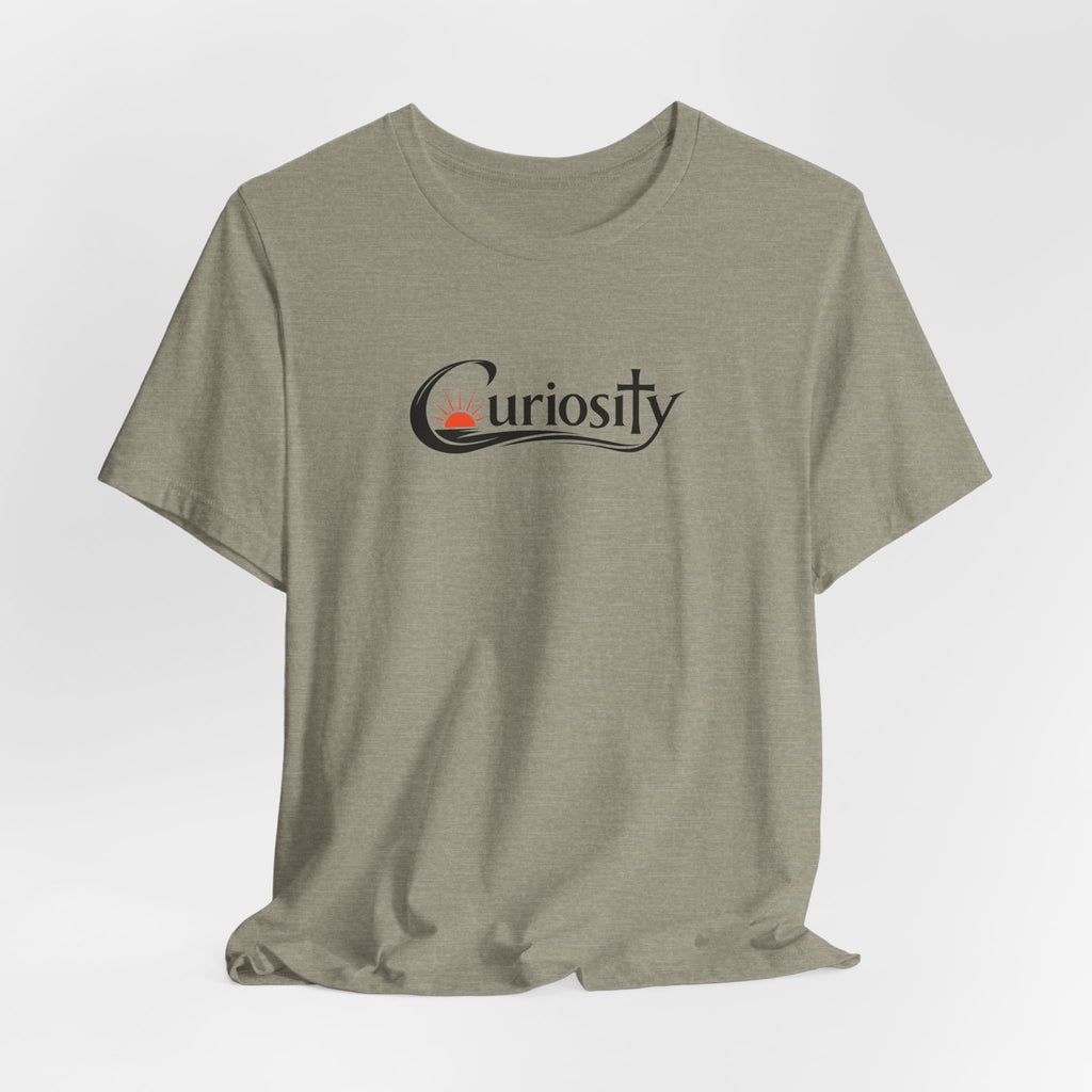 Curiosity Logo Tee | Black Curiosity Text Graphic T-Shirt, Minimal Science Design